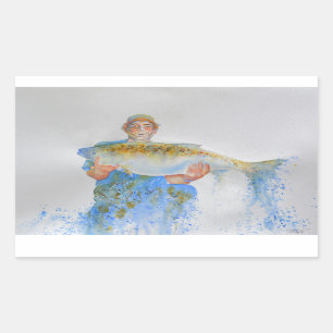 Visser waterverf schilderij visgeschenk voor hem rechthoekige sticker