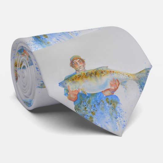 Visser waterverf schilderij visgeschenk voor hem stropdas (Opgerold)
