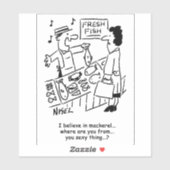 Visser zingt over makreel. grappig sticker (Vel)