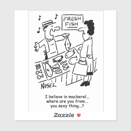 Visser zingt over makreel. grappig sticker (Vel)