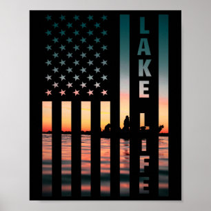 Visser zonsondergang Amerikaanse vlag B vissen Poster