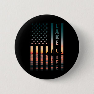 Visser zonsondergang Amerikaanse vlag B vissen Ronde Button 5,7 Cm
