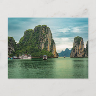 Visserdorp in Ha Long-baai, Vietnam Ansichtkaart Briefkaart