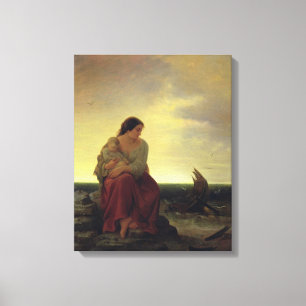 Visserijmannen rouwen op de strand canvas afdruk