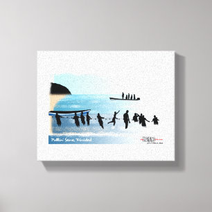 Visserijvissers die aan zee trekken canvas afdruk