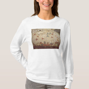 Vissers in een boot en vogels die vliegen t-shirt