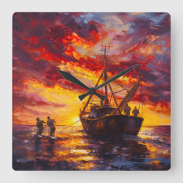 Vissers in het laaiende Storm Vierkante Klok