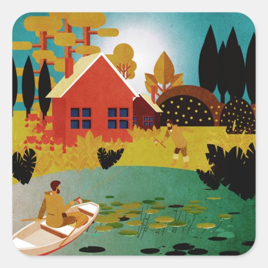 Vissers Vierkante Sticker (Voorkant)