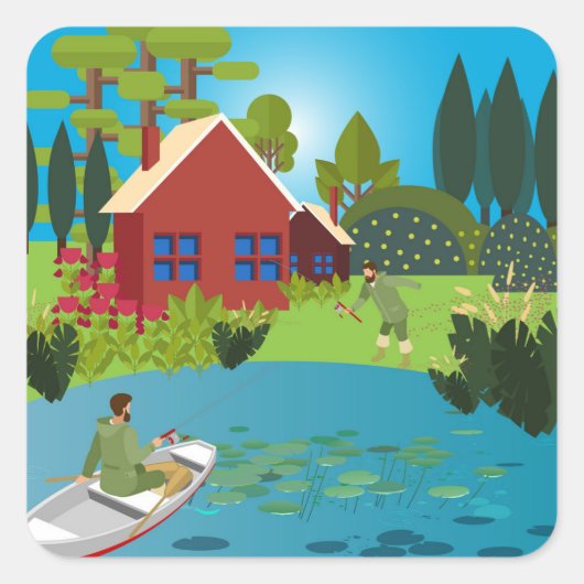 Vissers Vierkante Sticker (Voorkant)