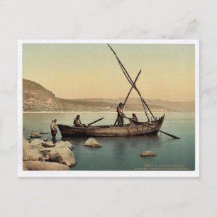 Vissersboot op het meer, Tiberias, Heilige Land, Briefkaart