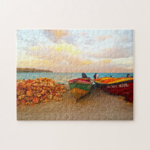 Vissersboten op een Jamaicaans strand. Legpuzzel