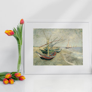 Vissersboten op het strand door Vincent van Gogh Poster