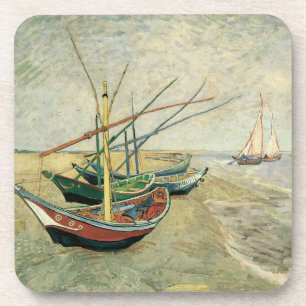 Vissersboten op het strand van Vincent van Gogh Drankjes Onderzetter