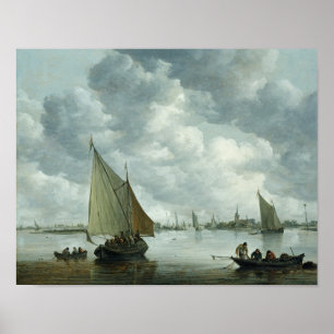 Vissersvaartuig in een estuarium, 1655 poster