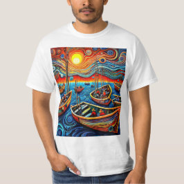 Vissersvloot bij zonsondergang t-shirt