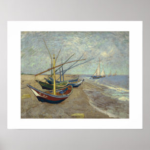 Vist Boats op het strand bij Saintes-Maries -1888 Poster