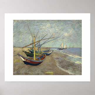 Vist Boats op het strand bij Saintes-Maries -1888 Poster