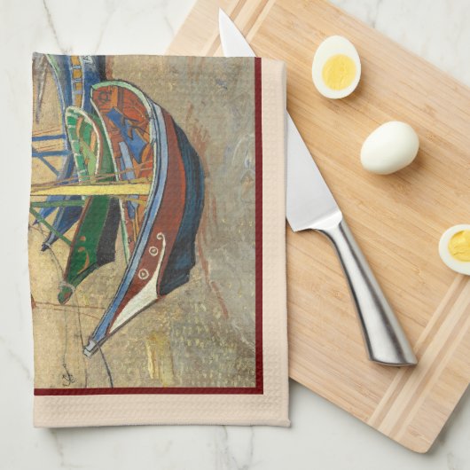 Vist Boats op het strand door Vincent Van Gogh Theedoek (Quarter Fold)