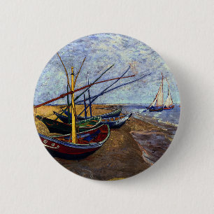Vist Boats op strand Ronde Button 5,7 Cm