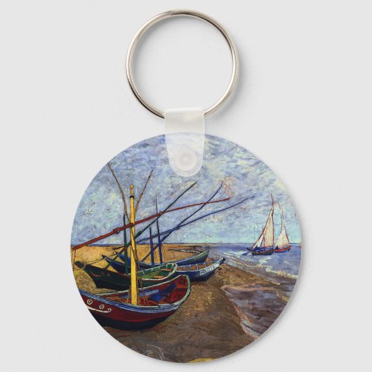 Vist Boats op strand Sleutelhanger (Voorkant)