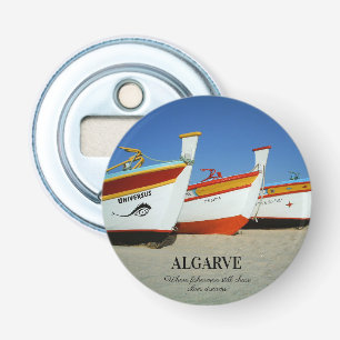 Vist boten op Algarve's Beach Foto Button Flesopener