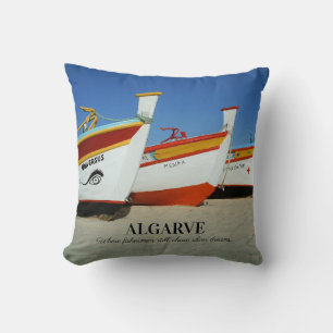 Vist boten op Algarve's Beach Foto Kussen