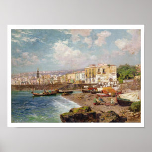 Vist boten op de strand van Marinella, Napels (o Poster
