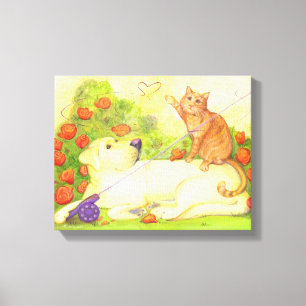 Vist dog en kat / omhuld canvas 14 x 11 inch afdruk