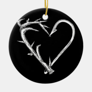 Vist en jaagt Heart Artistic Antler & Hook Keramisch Ornament