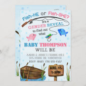 Vist Gender onthulling Uitnodiging, Fish-HE Fish-S Kaart (Voorkant / Achterkant)