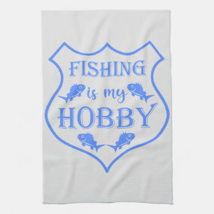 Vist is mijn hobbyschild citaat op crest theedoek