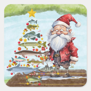 Vist kerst met de Kerstman Vierkante Sticker