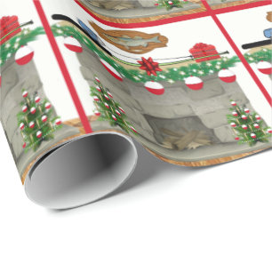 Vist kerstmis met Fireplace Bobber Cadeaupapier