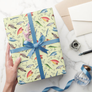 Vist lokken op lichtgeel cadeaupapier