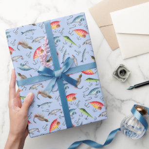 Vist Lures op lichtblauw Cadeaupapier