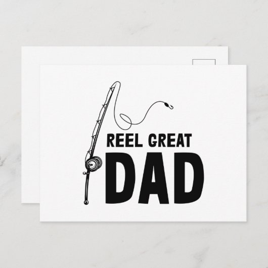 Vist pap Reel Fijne vader Fijne vaderdag Aankondigingskaart (Voorkant / Achterkant)
