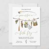 Vist Reel Fish Fry Clothesline Invitation Kaart (Voorkant)