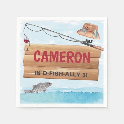 Vist Reel in een plezier, elke Age Birthday Party Servet (Voorkant)