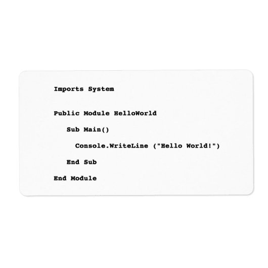 Visual Basic Hallo World Greeting Etiket (Voorkant)