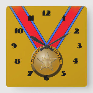 Visualiseer gouden medaillon wandklok vierkante klok