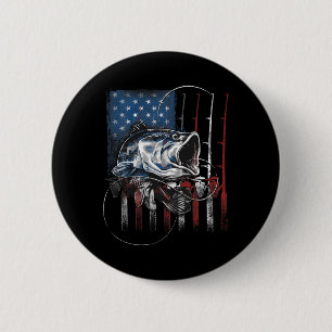 Visvangende Amerikaanse Vlag Vintage Usa B Visser  Ronde Button 5,7 Cm