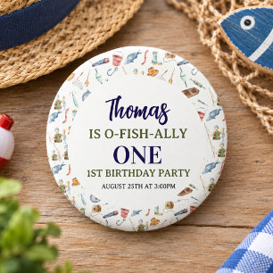 Visvangst 1e verjaardag O-Fish-ally Eén feestje Ronde Button 3,2 Cm