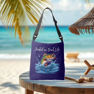 Visverslaafd aan het strandleven crossbody tas