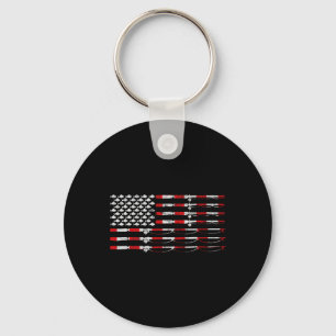 Visvlieghenrod Amerikaanse Vlag Cadeau Voor Visser Sleutelhanger