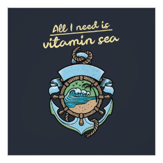 Vitamin Sea Nautical Anker Golf Quote Strand Oceaa Foto Afdruk