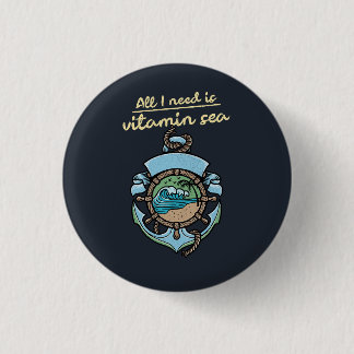 Vitamin Sea Nautical Anker Golf Quote Strand Oceaa Ronde Button 3,2 Cm