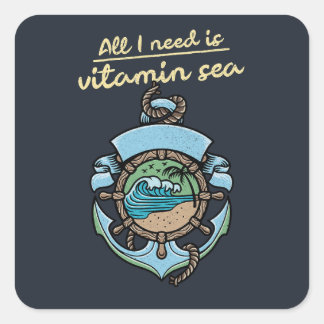 Vitamin Zee Nautical Anker Golf Quote Strand Oceaa Vierkante Sticker