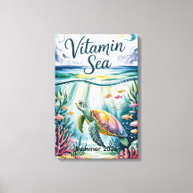 Vitamine Zee Aquarel Zeeschildpad Onderwater Koraa