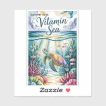 Vitamine Zee Aquarel Zeeschildpad Onderwater Koraa