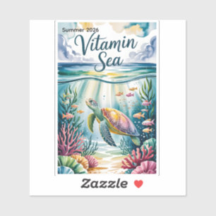 Vitamine Zee Aquarel Zeeschildpad Onderwater Koraa Sticker